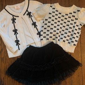 Velvet and tulle skirt with bow sweater and top